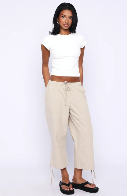 Date Me Capri Cargo Pants Stone