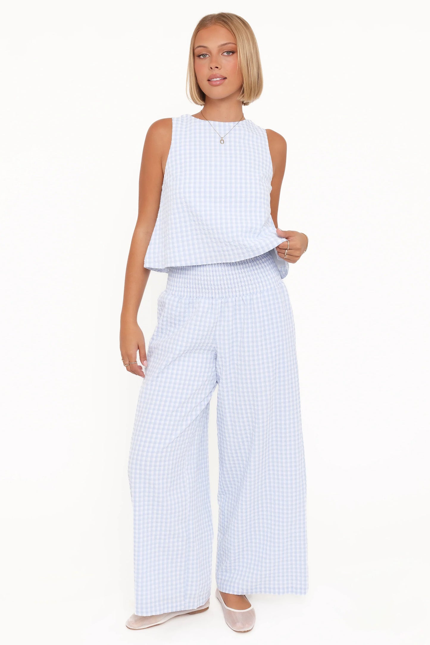 Jillian Smocked Pant Set Blue Gingham