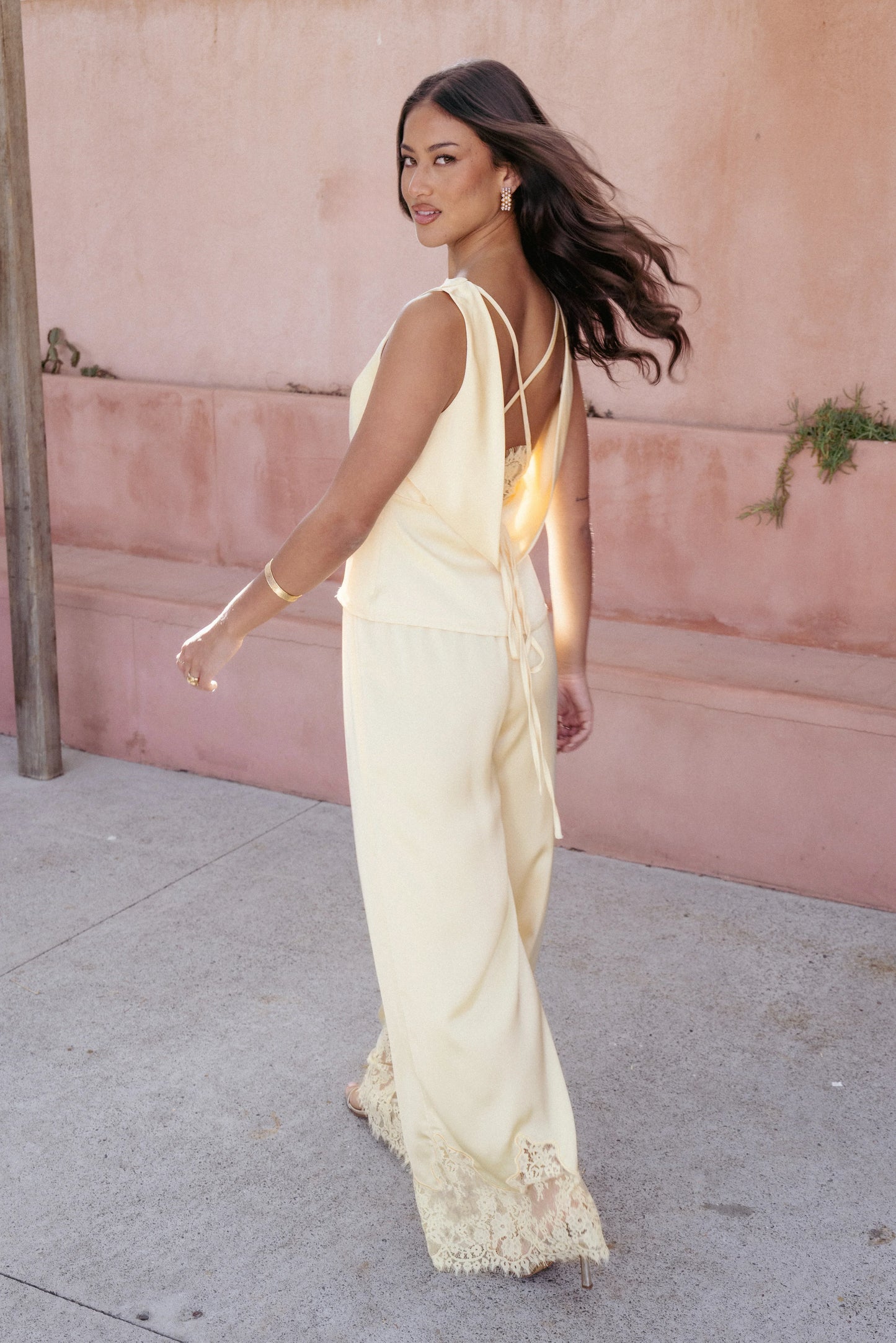 Viola Drawstring Wide Leg Pant Yellow