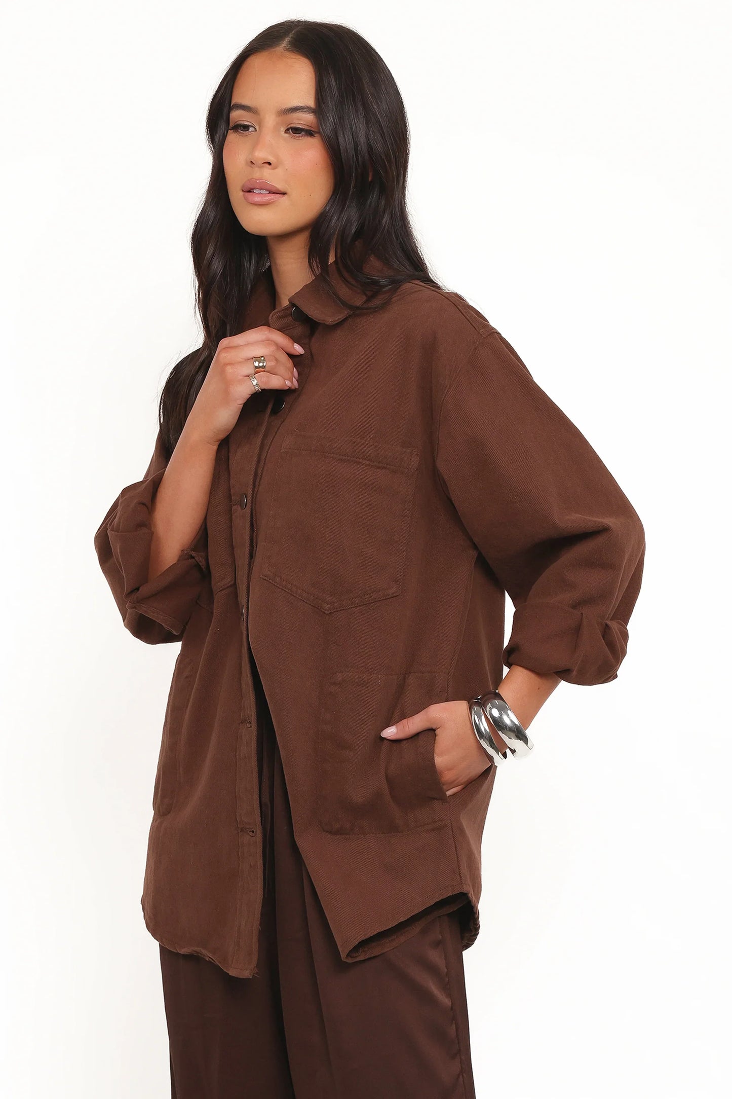 Toto Denim Shacket Chocolate Brown