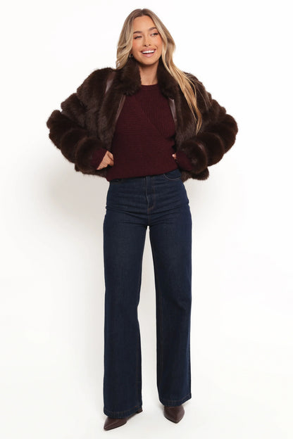 Velma Channel Faux Fur Jacket Chocolate