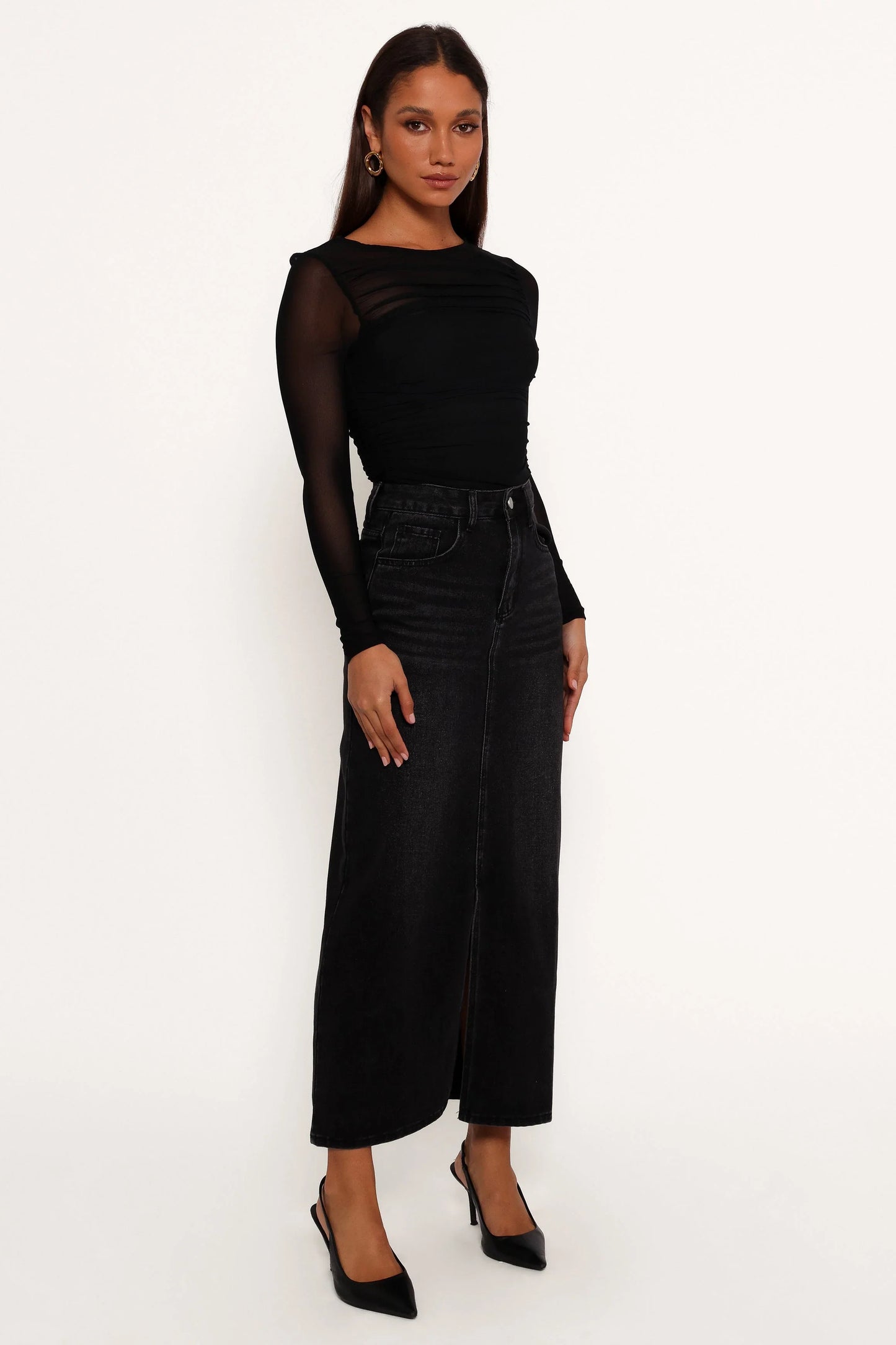 Dana Denim Midi Skirt Black Wash