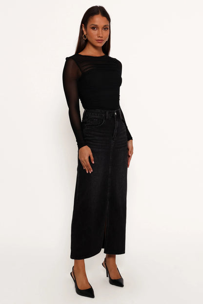 Dana Denim Midi Skirt Black Wash