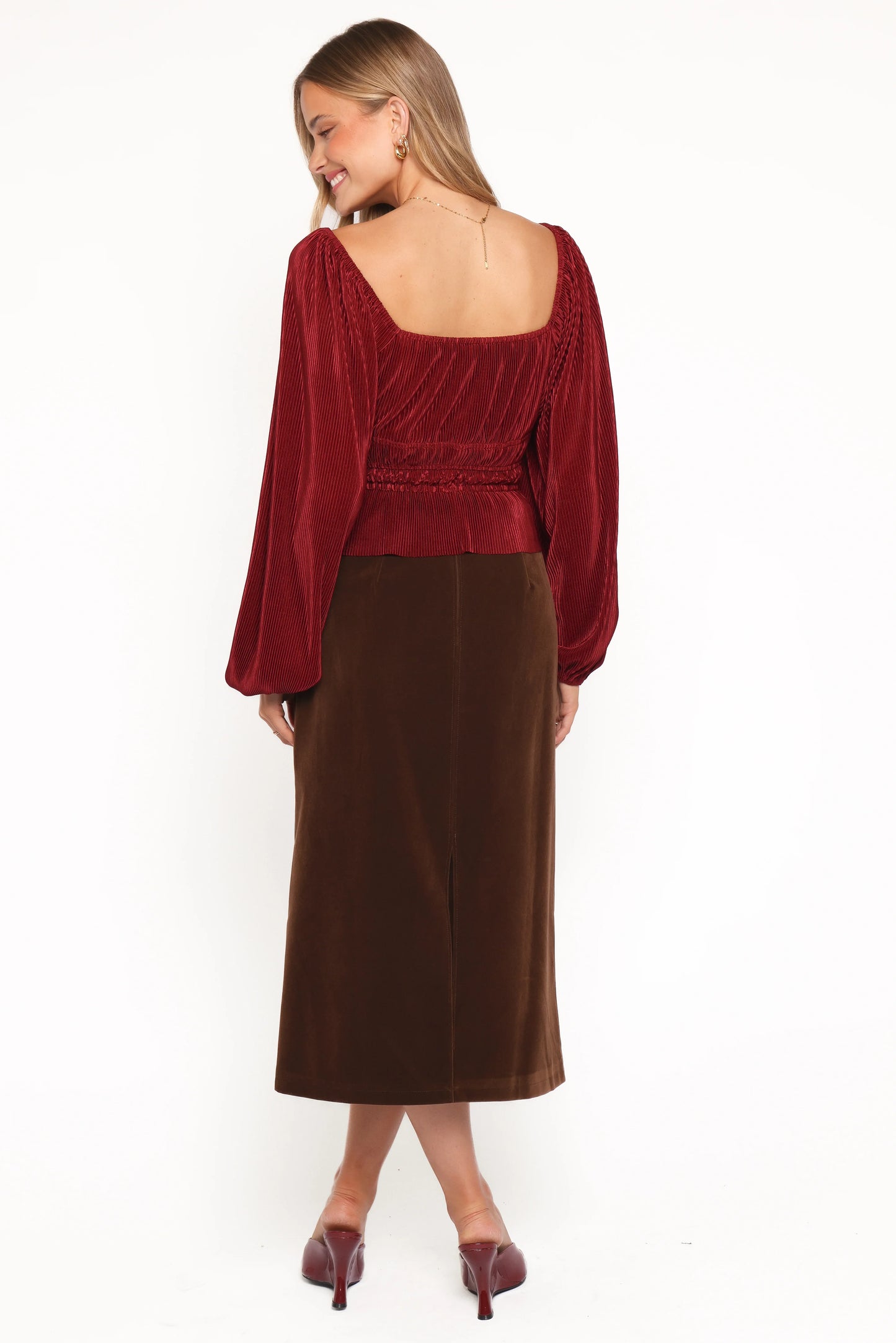 Halina Velvet Midi Skirt Chocolate