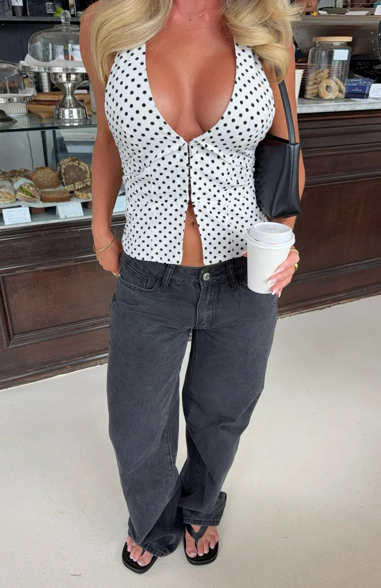 Stunner Edition Halter Top White Black Polka Dot