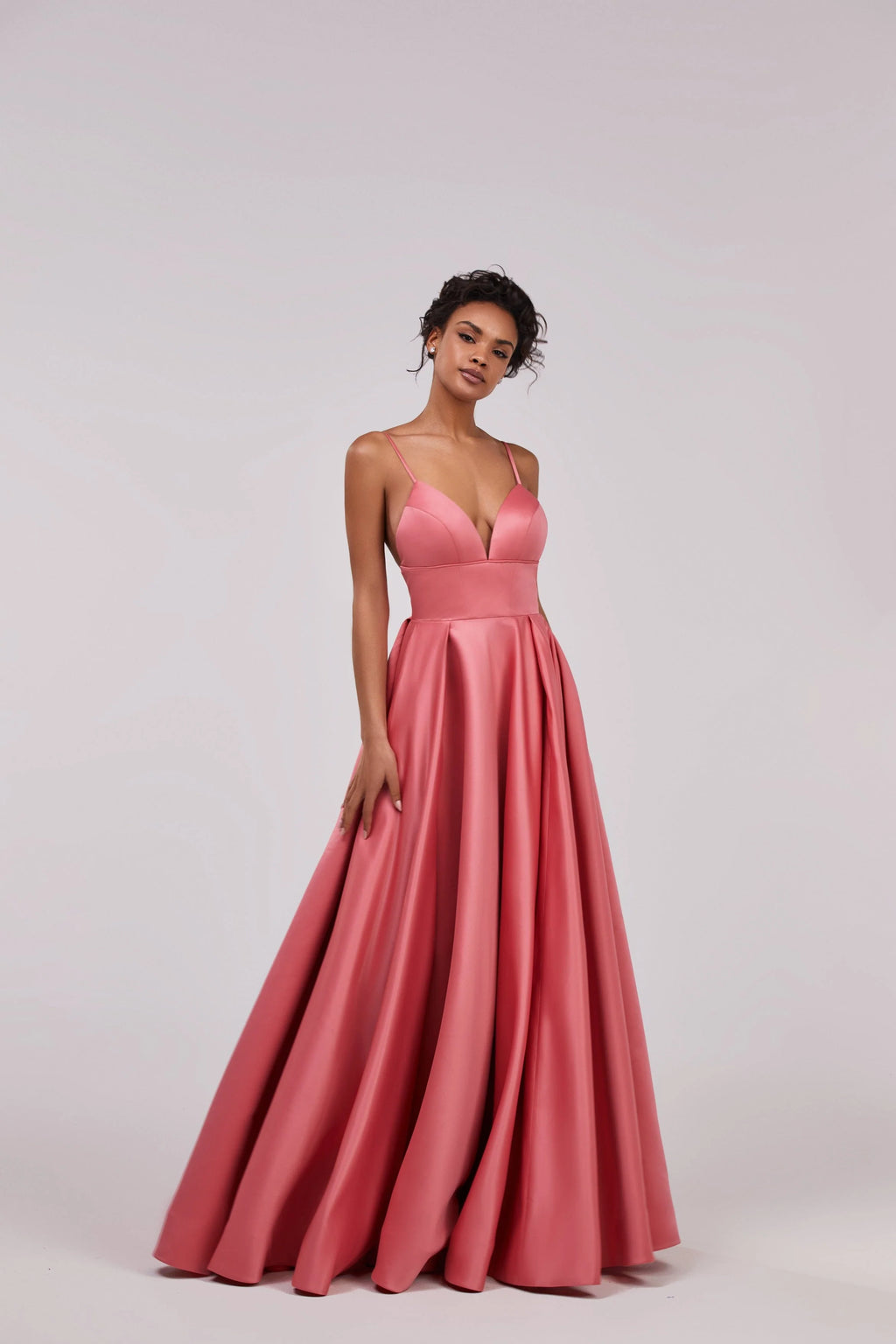 Coral Spaghetti strap ball dress with open back