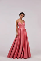 Coral Spaghetti strap ball dress with open back