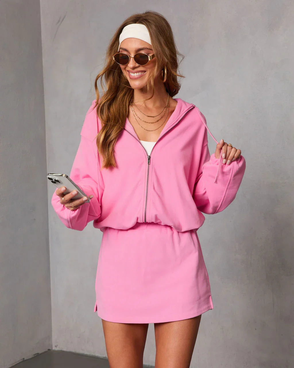 Soft Balance Drawstring Hood Zip Up Sweatshirt