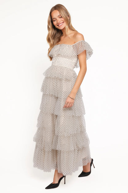 Belle Maxi Dress Cream Polka Dot