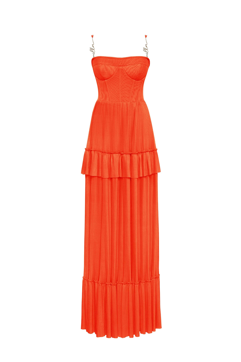Coral spaghetti strap pleated maxi dress Garden of Eden