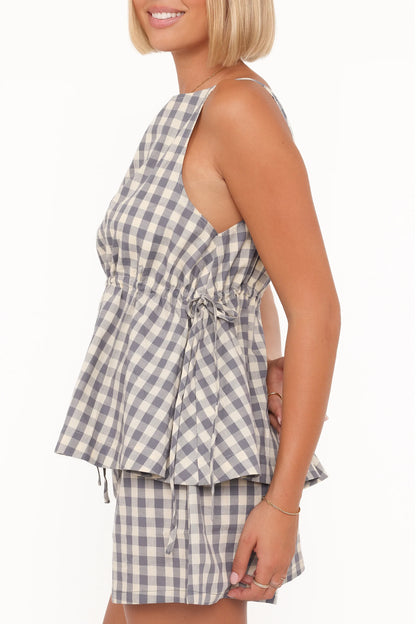Rory Top Slate Blue Gingham