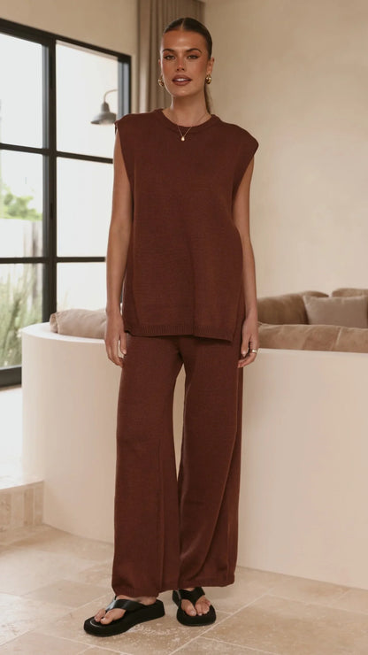 Florentine Knit Vest and Pants Set Chocolate