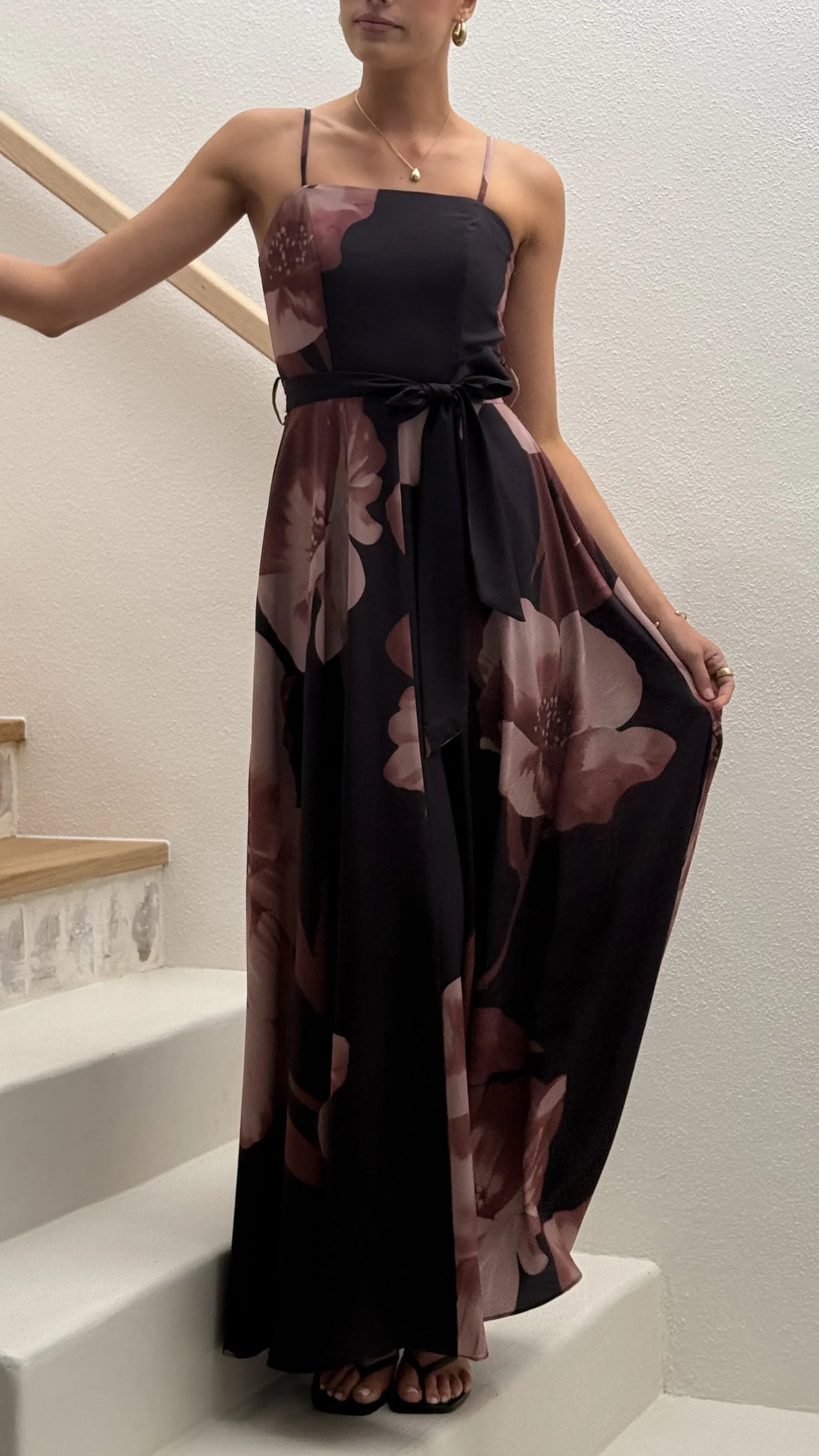 Carson Maxi Dress Black Wine Floral