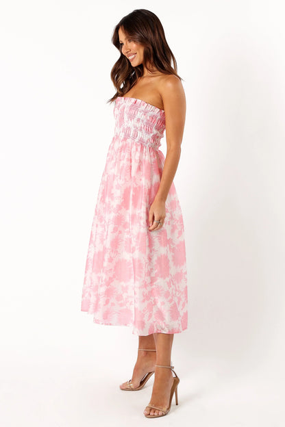 Carter Strapless Midi Dress Pink Floral