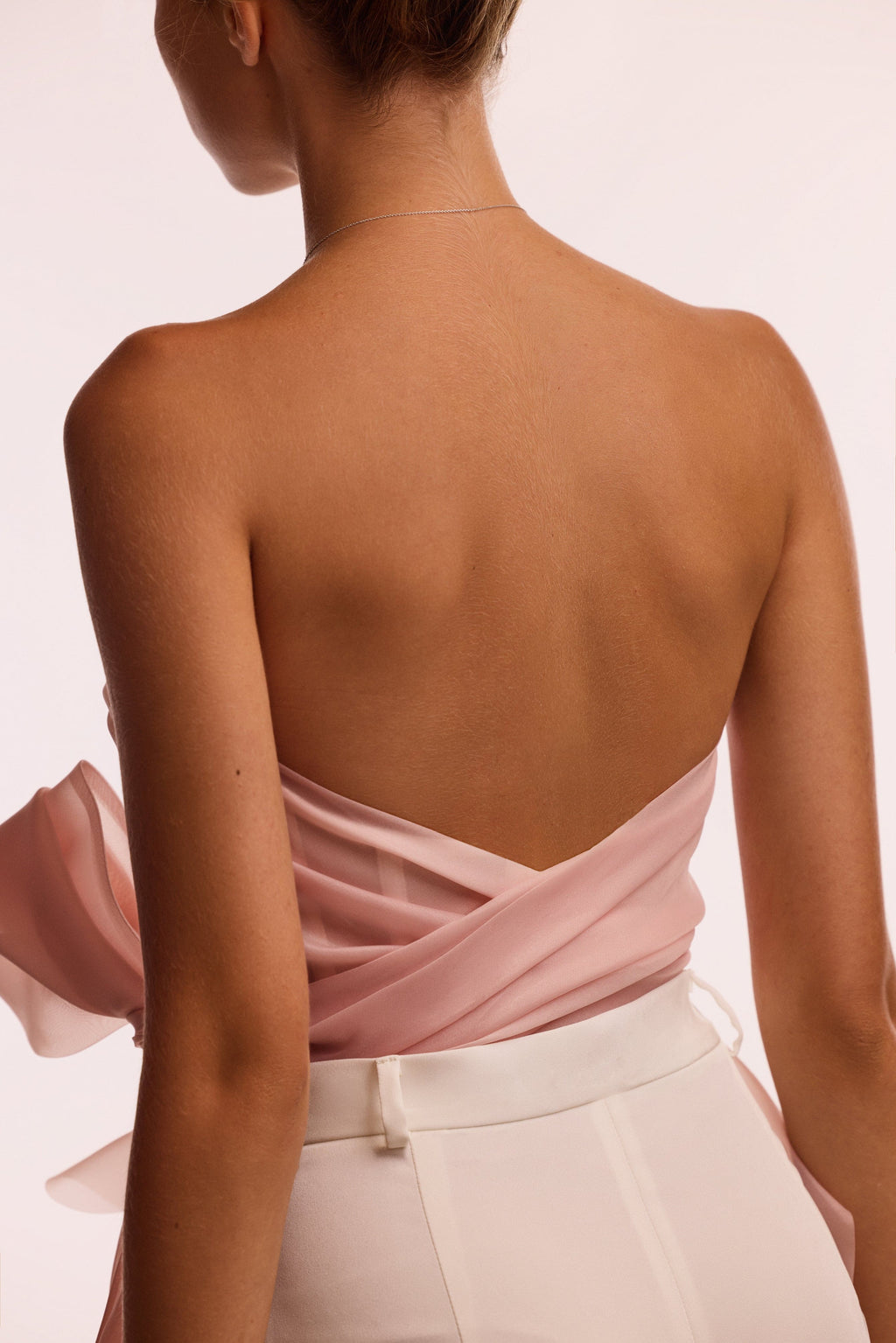 Dreamy off shoulder blouse with meringue flounces in misty rose Midnight Walk