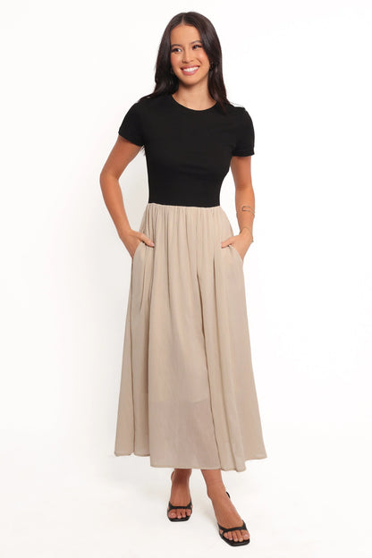 Isolde Midi Dress Black Beige