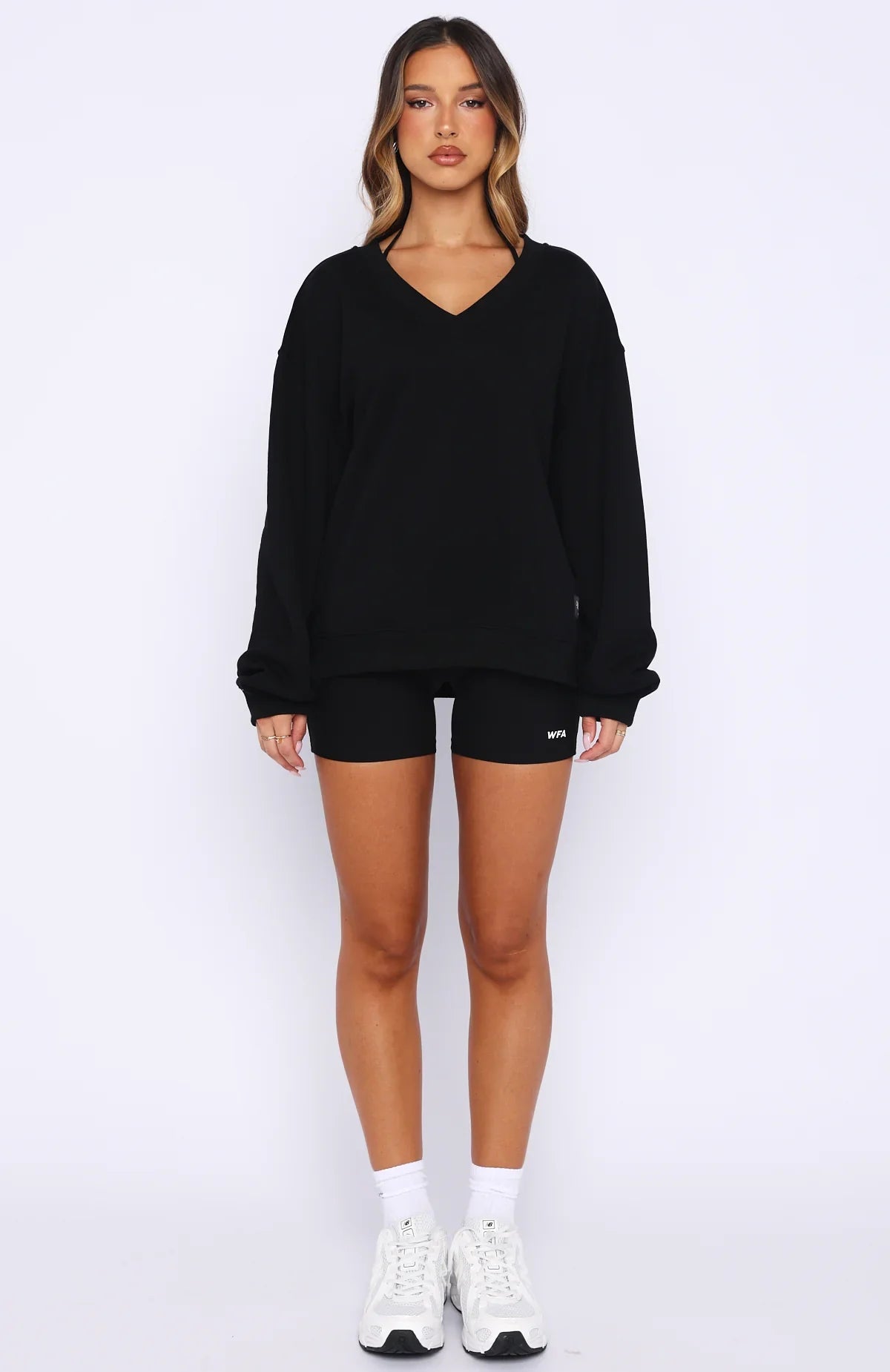 Shutting It Down V Neck Oversized Sweater Black