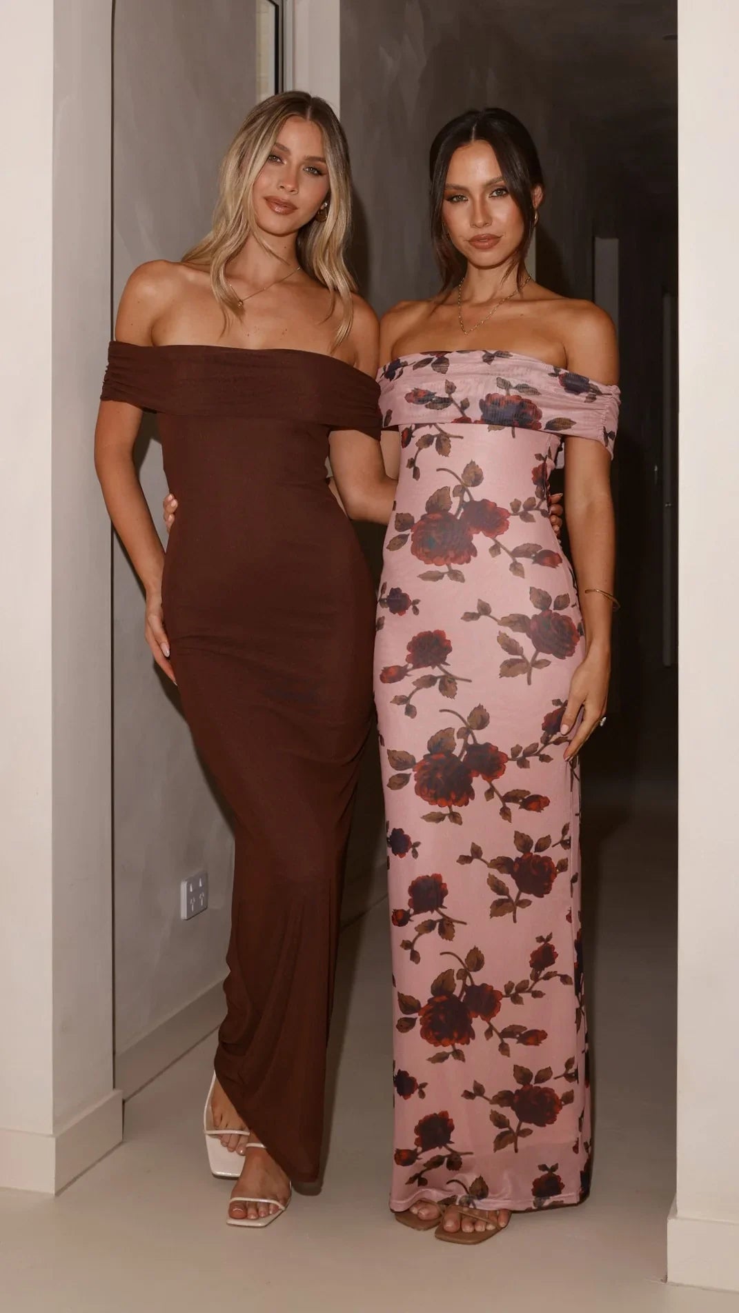 Darcey Off Shoulder Maxi Dress Brown