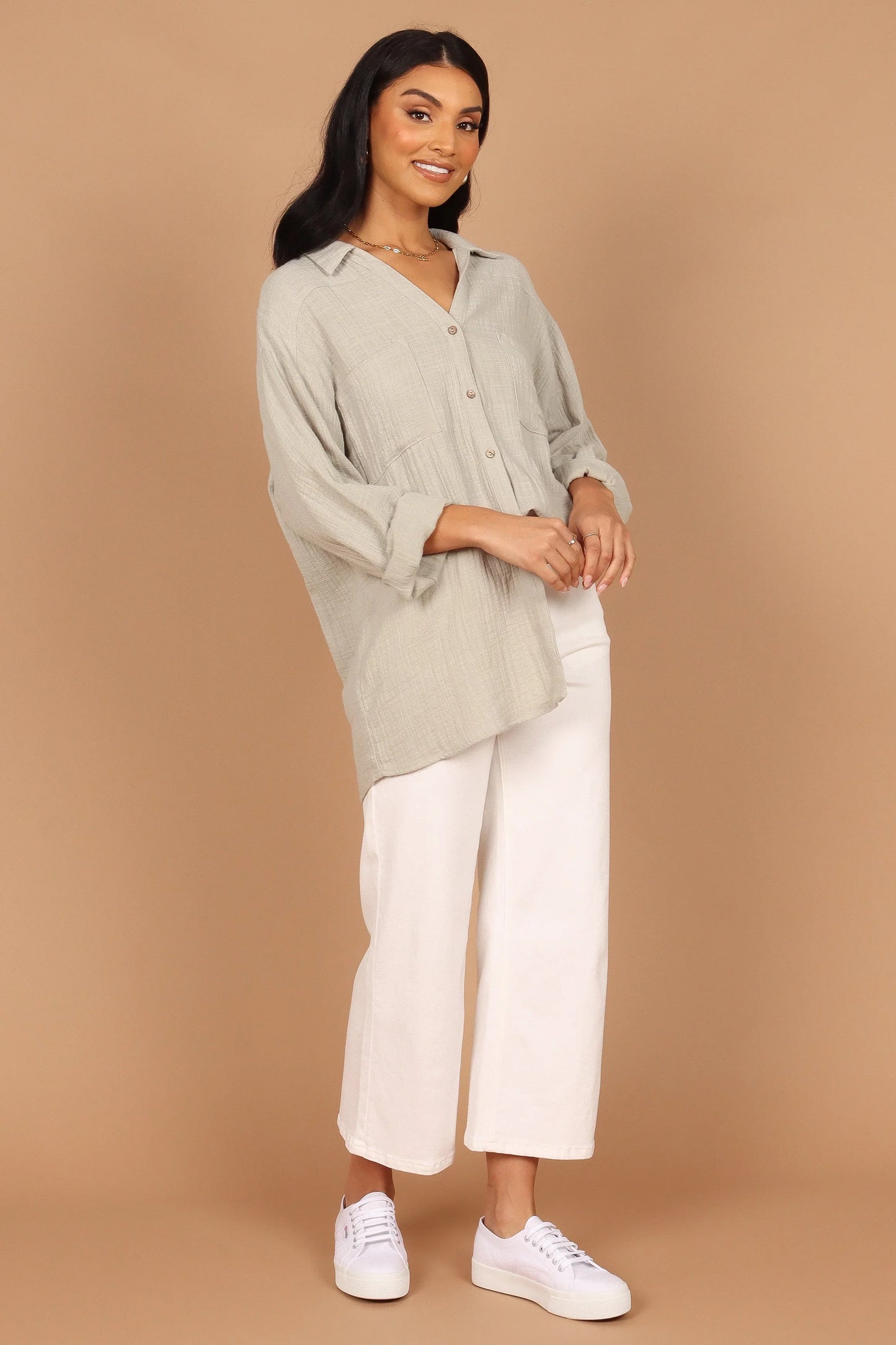 Bobby Button Down Top Sage Green