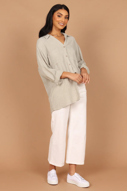 Bobby Button Down Top Sage Green
