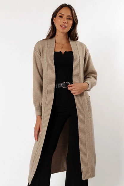 Nicolette Open Front Long Cardigan Latte
