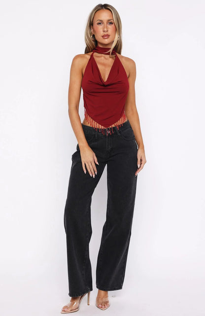 Eyes For You Halter Top Dark Red