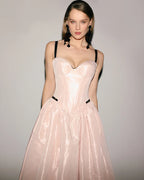 Misty Rose Corset Midi Dress with Contrast Details