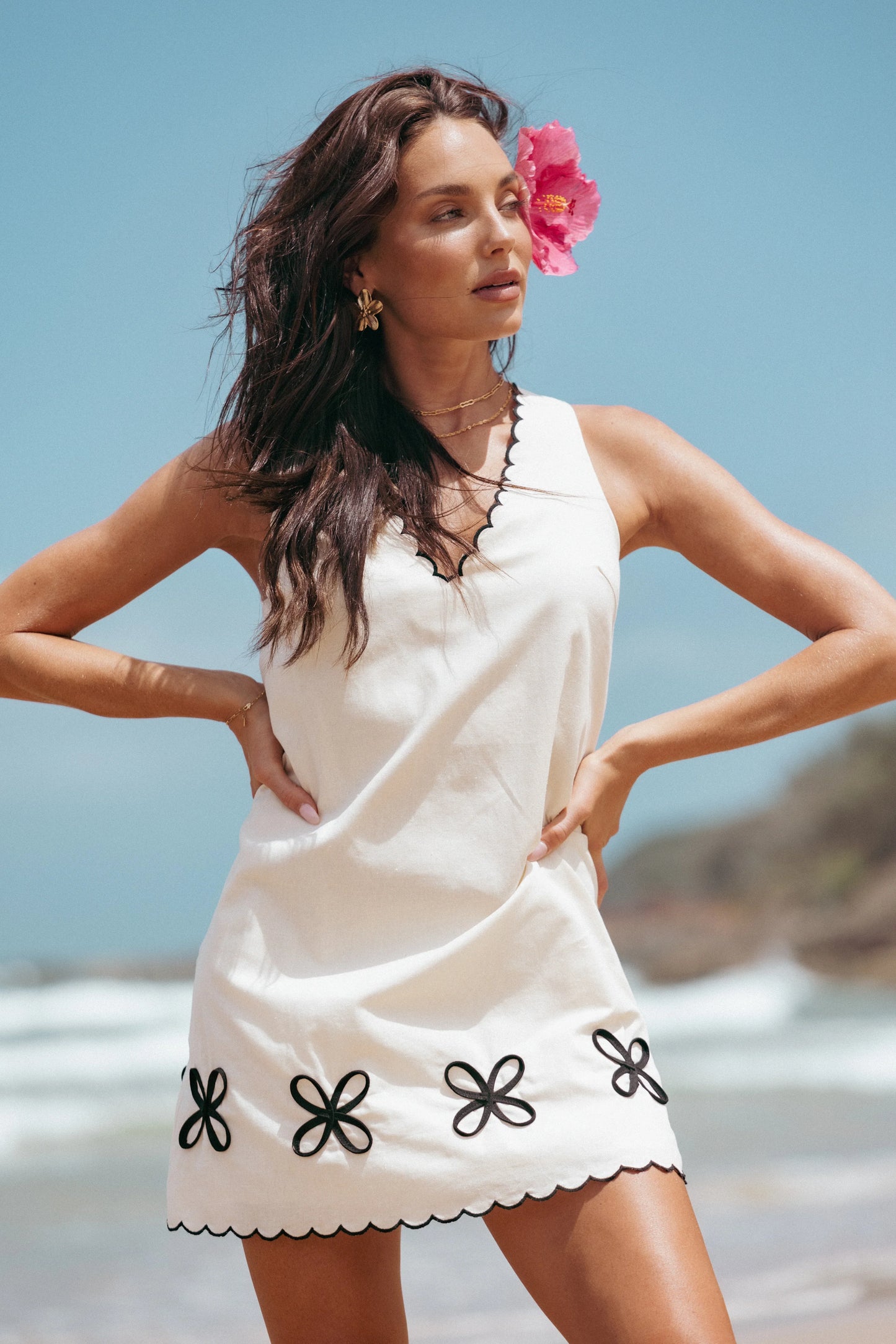 Thalia Mini Dress Cream Black