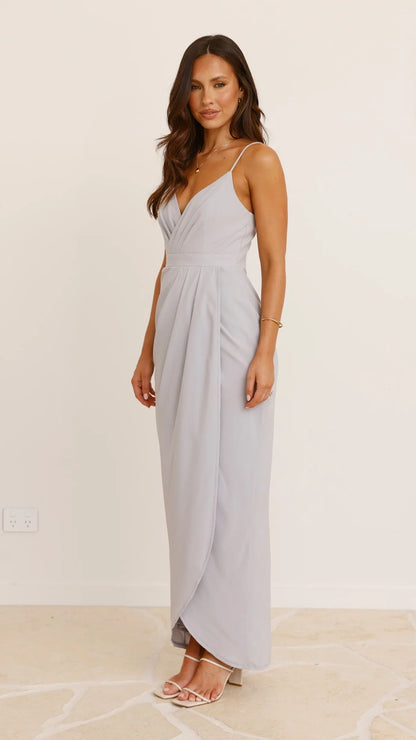 Charlotte Draped Maxi Dress Silver