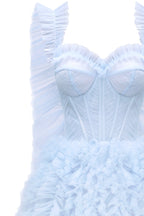 Light Blue All Ruffled Up Evening Simple Dress