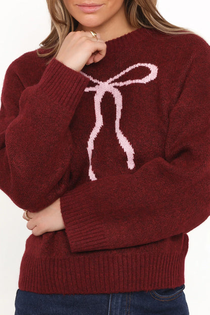 Kaori Bow Sweater Burgundy