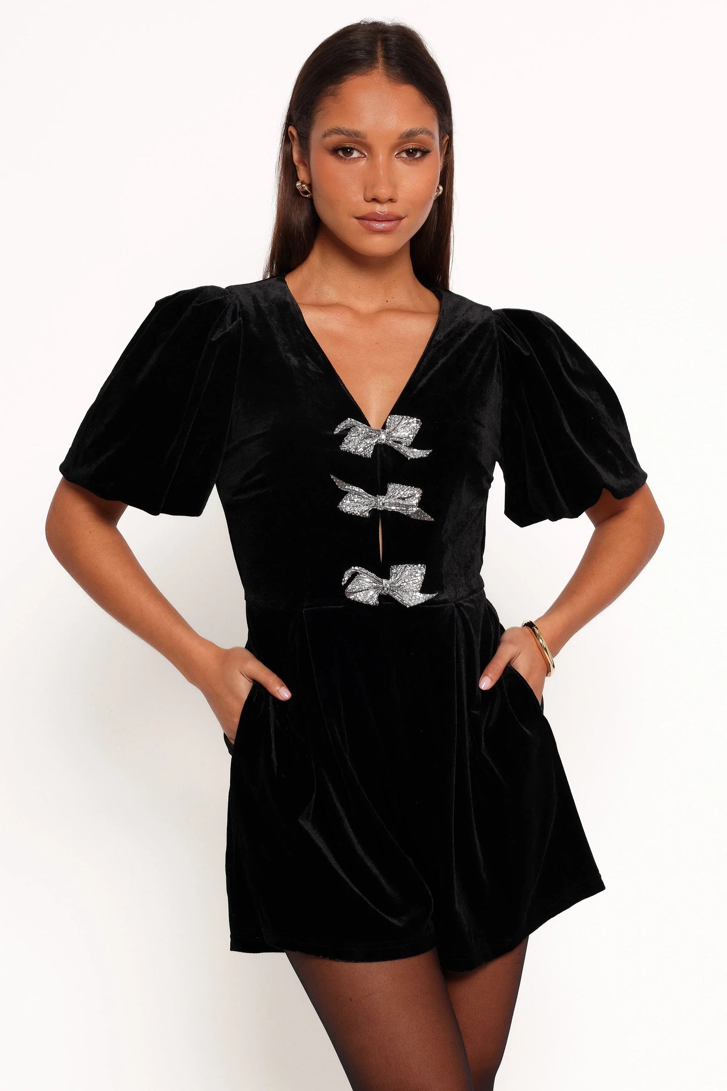 Norah Velvet Romper Black