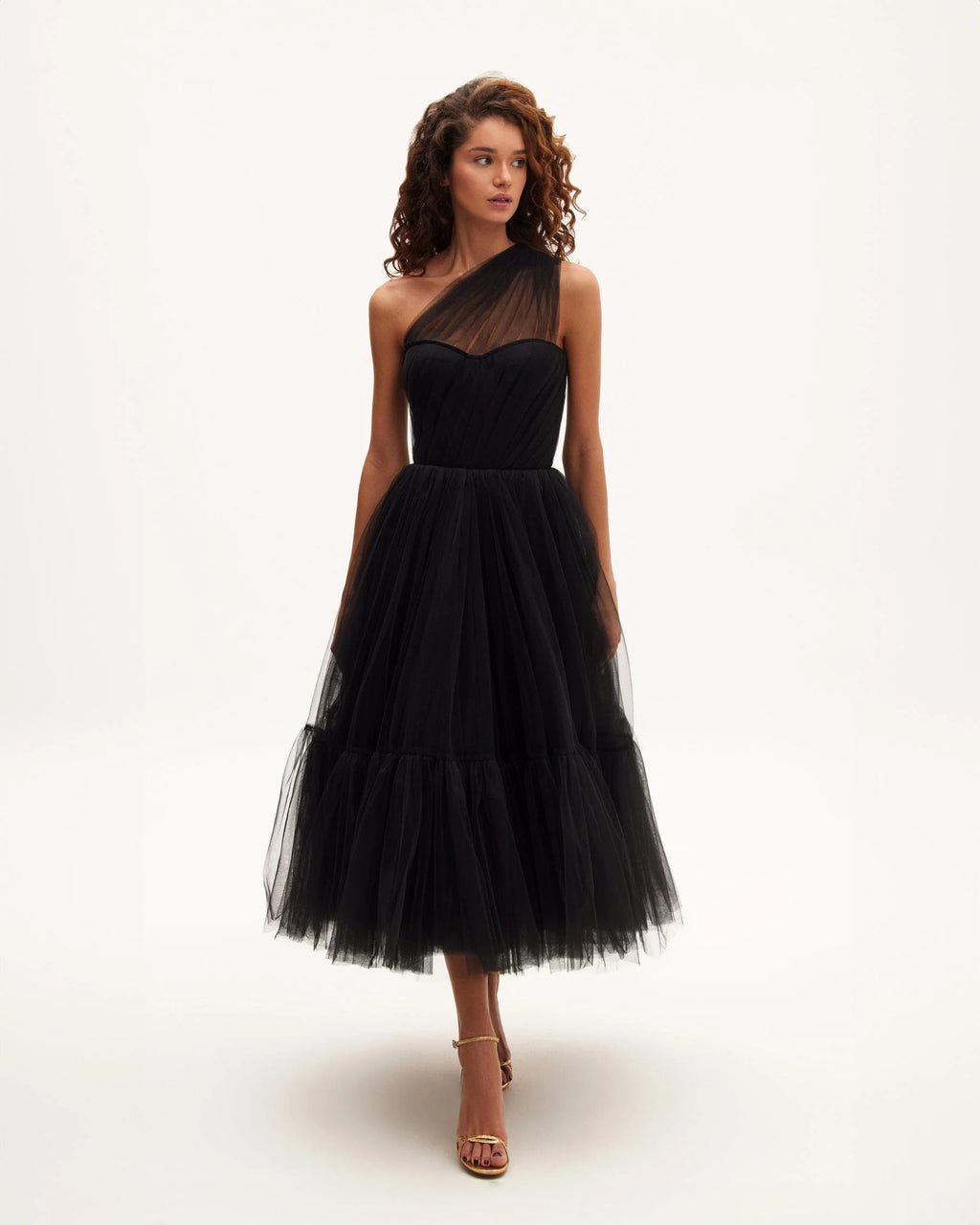 Black One Shoulder Cocktail Tulle Dress