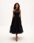 Black One Shoulder Cocktail Tulle Dress