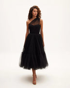 Black One Shoulder Cocktail Tulle Dress