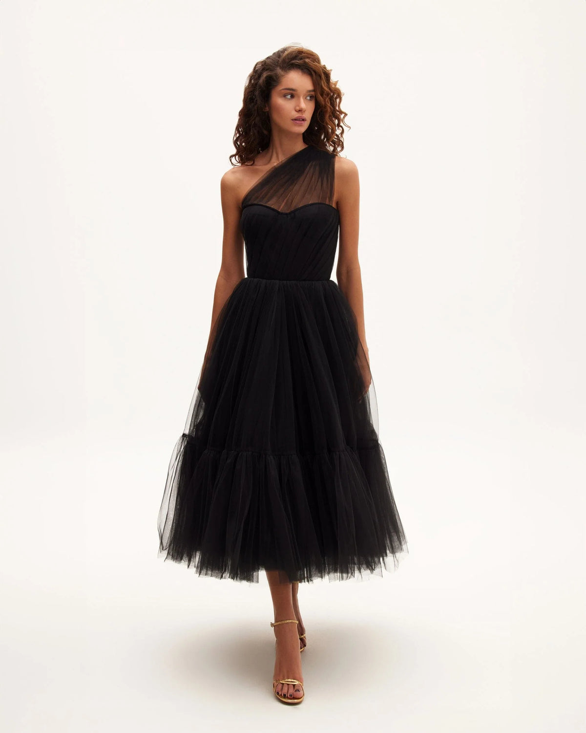 Black One Shoulder Cocktail Tulle Dress