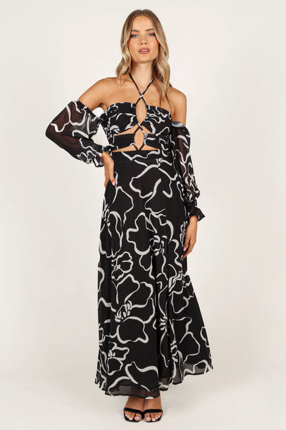 Karma Maxi Dress White Black Floral