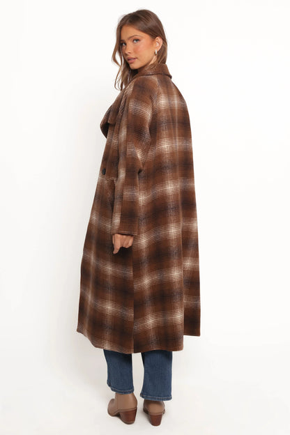 Maya Long Coat Brown Check