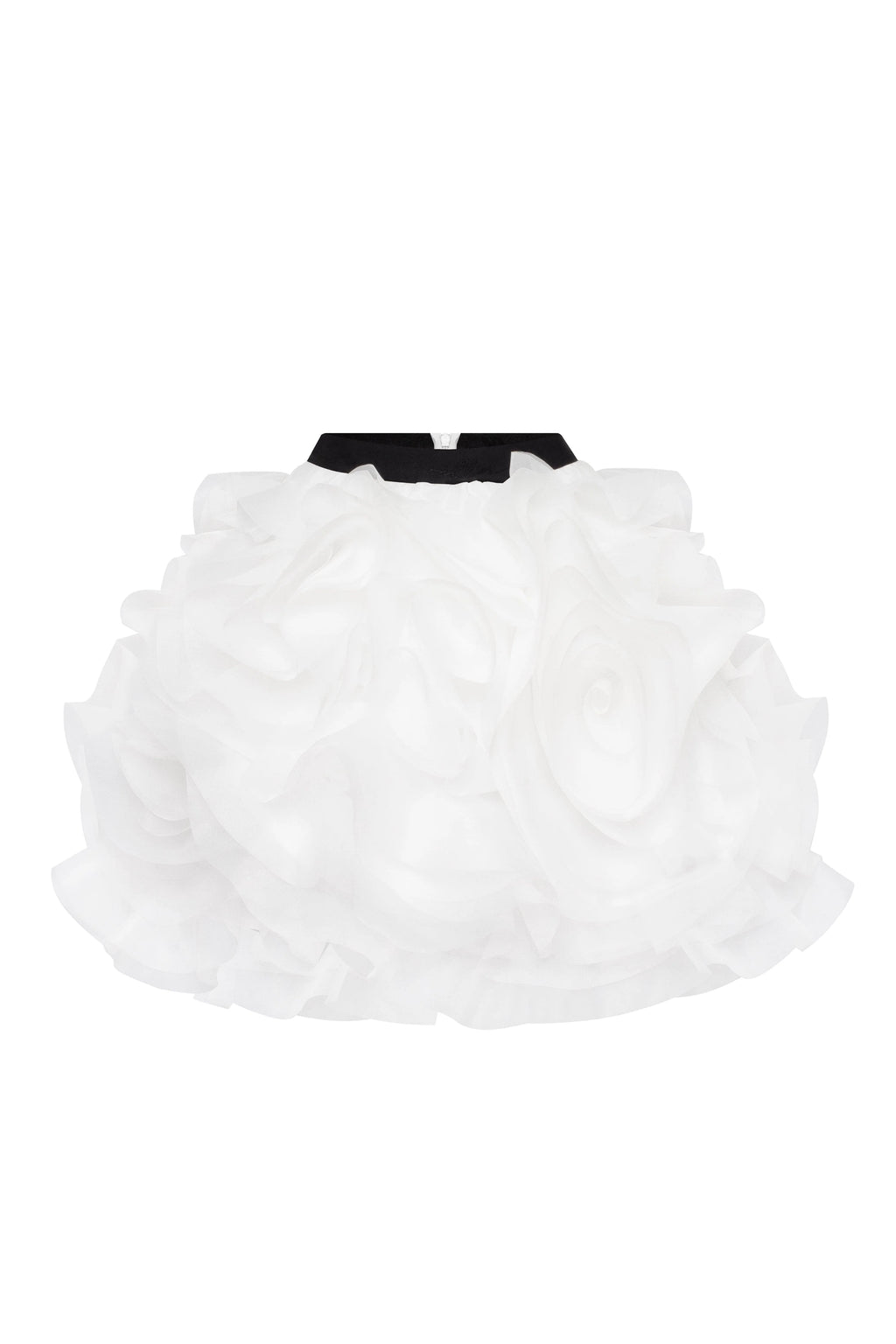 Danceable mini skirt with ruched flower appliques in white Midnight Walk