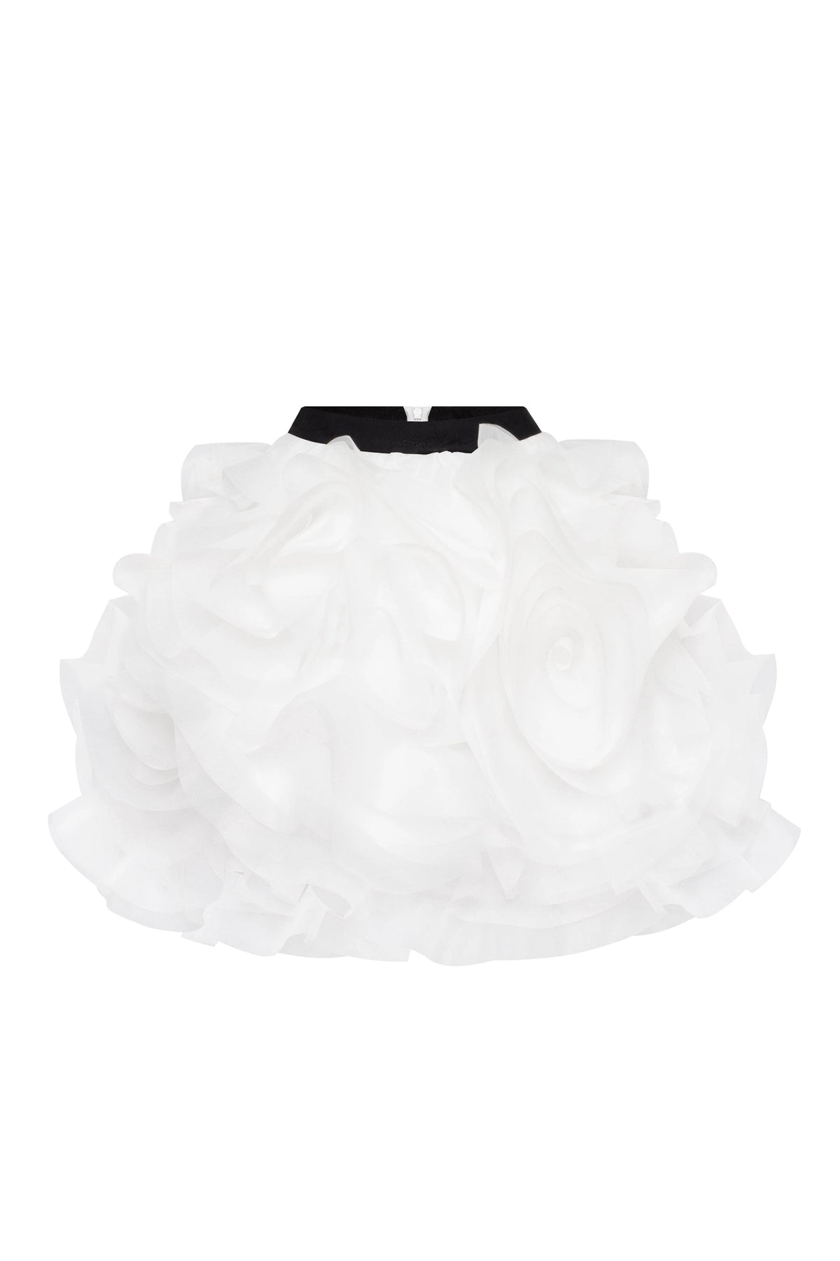 Danceable mini skirt with ruched flower appliques in white Midnight Walk