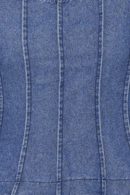 Saylor Denim Peplum Top Blue Medium Wash