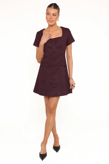 Sutton Mini Dress Plum Tweed