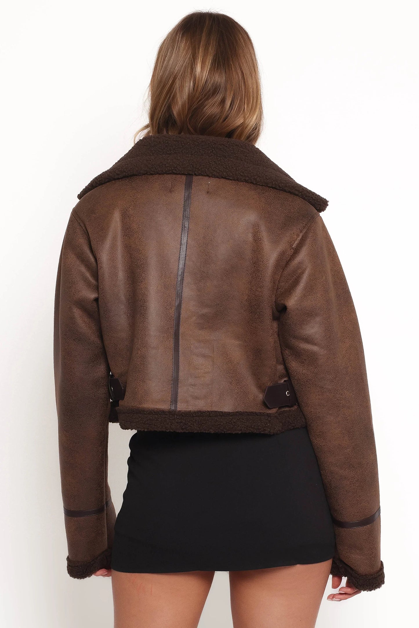 Omi Faux Matte Leather Jacket Brown