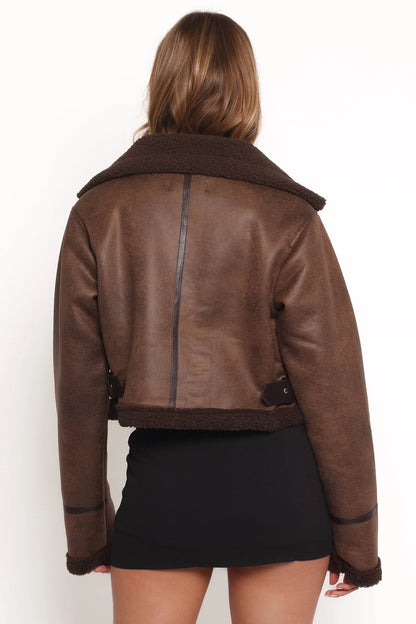 Omi Faux Matte Leather Jacket Brown
