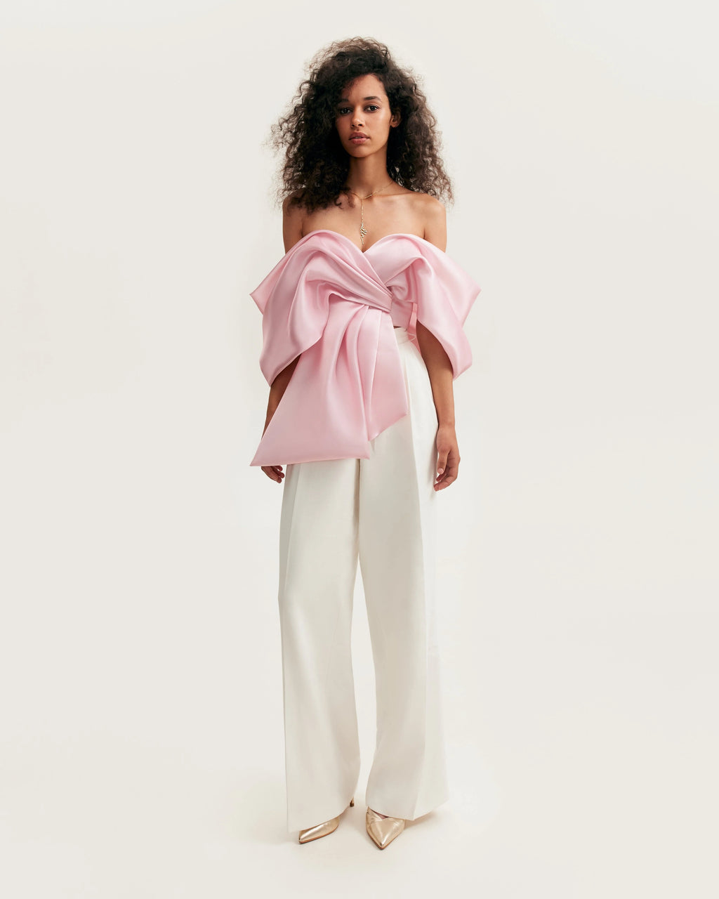 Pink organza off shoulder blouse with meringue flounces Xo Xo