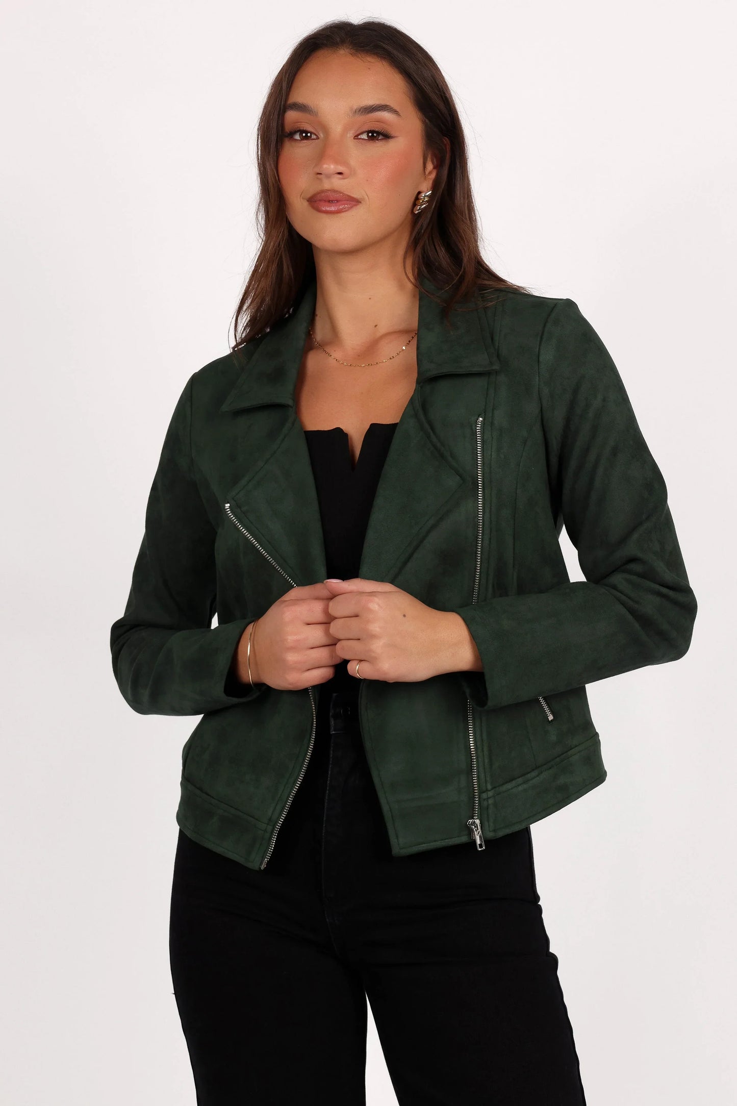 Spencer Faux Suede Moto Jacket Olive
