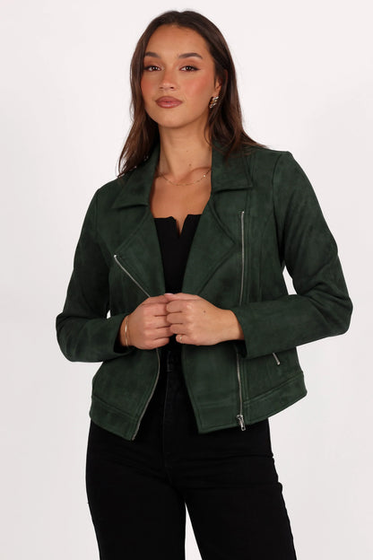 Spencer Faux Suede Moto Jacket Olive