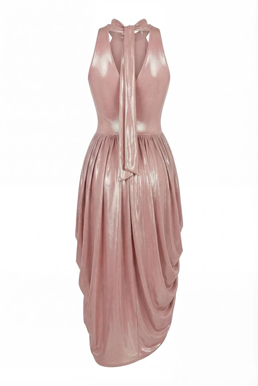 Dress with Halter Neck and Wet Effect