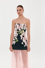 2 in 1 floral mini dress with a detachable candy pink sheer underskirt