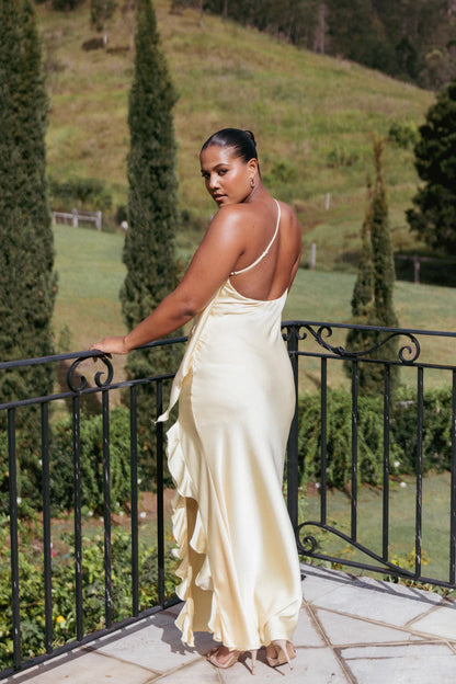 Aila Rosette One Shoulder Dress Butter Yellow